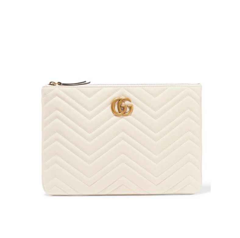 GUCCI GG QUILTED LEATHER CLUTCH (WHITE)