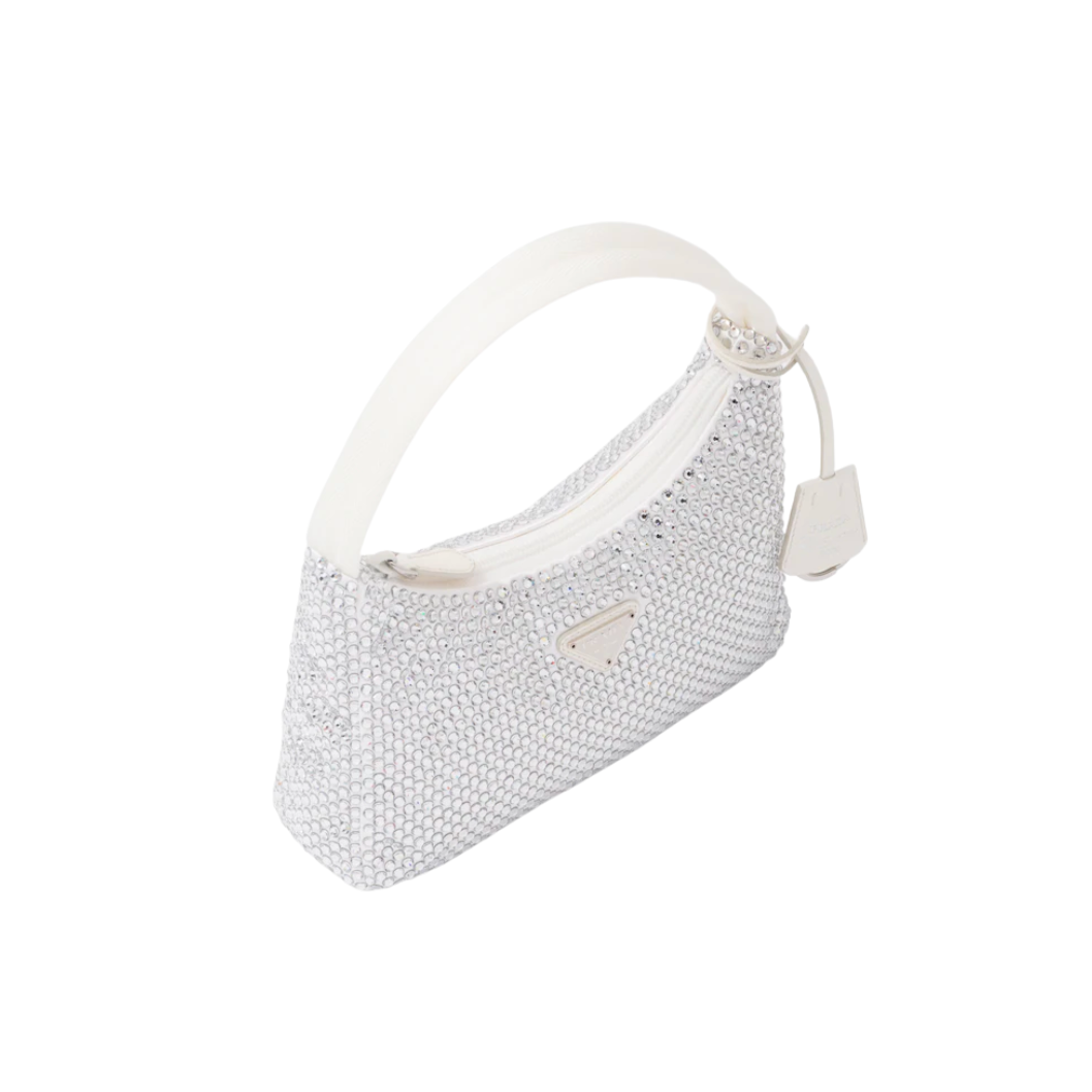 PRADA WHITE SATIN CRYSTAL MINI-BAG